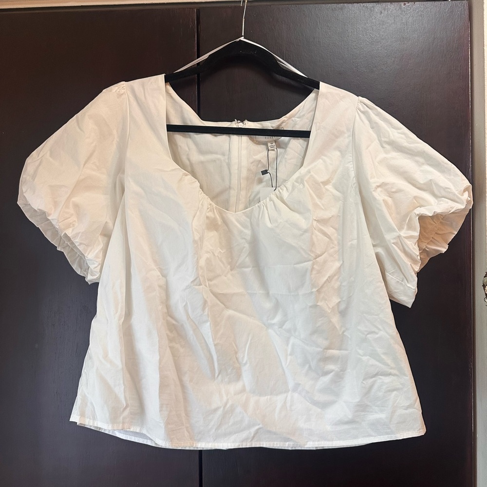 Skies Are Blue White Scoop Neck Puff Sleeve Blouse